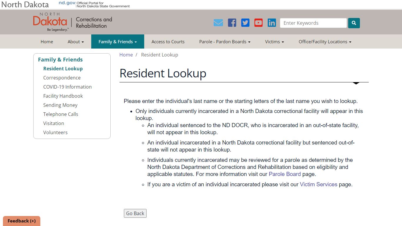 Resident Lookup - North Dakota Department of Corrections ...