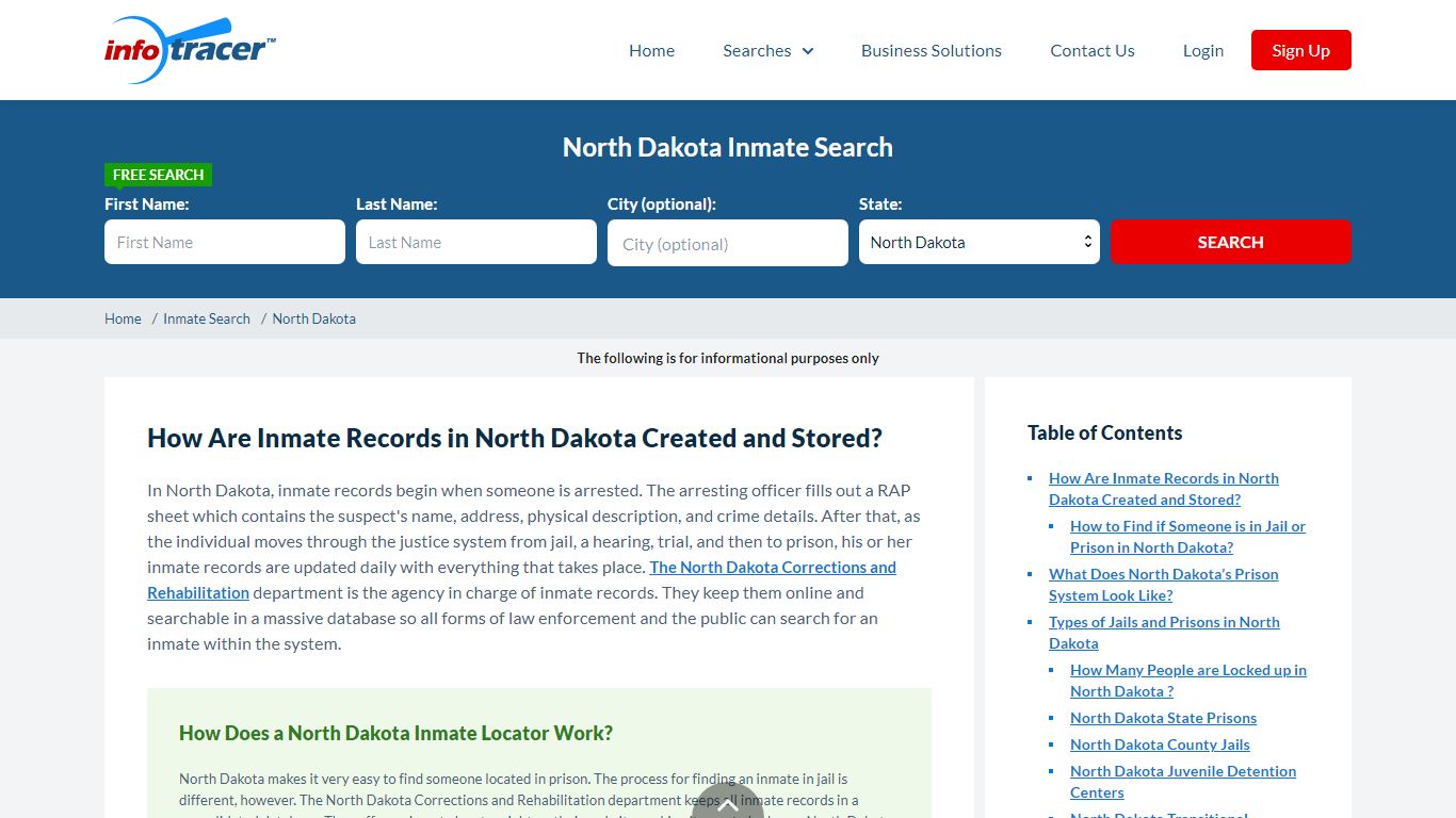 North Dakota Inmate Locator & Inmate Search - Infotracer.com